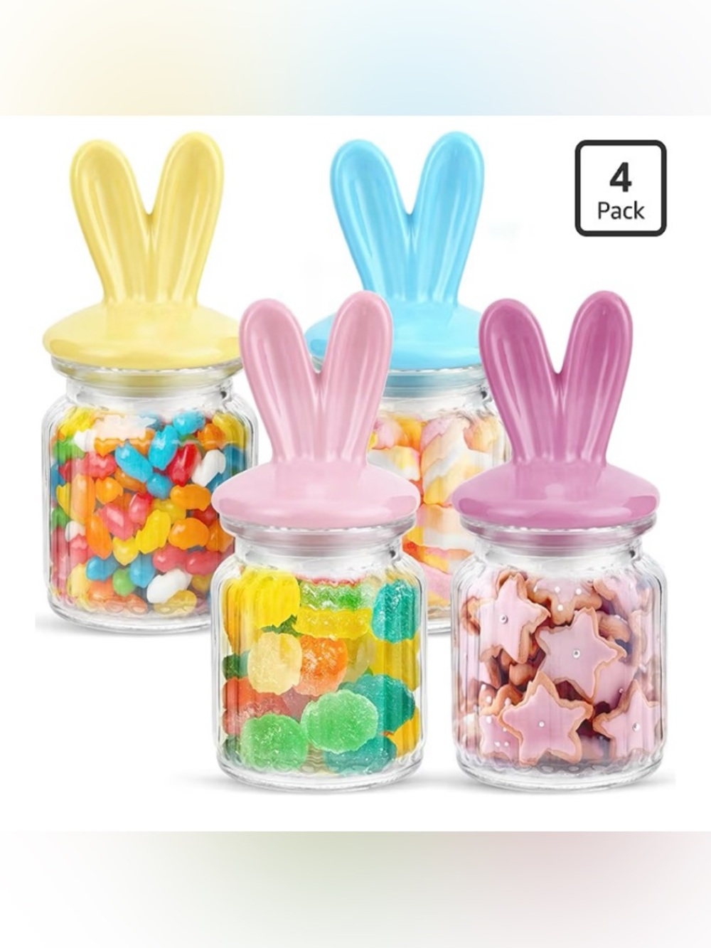 Easter Candy Jar: Made of high-quality glass & ceramic lids.